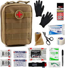 Load image into Gallery viewer, IFAK contents laid out: C-A-T Tourniquet, HyFin Chest Seal, trauma shears, and dressings