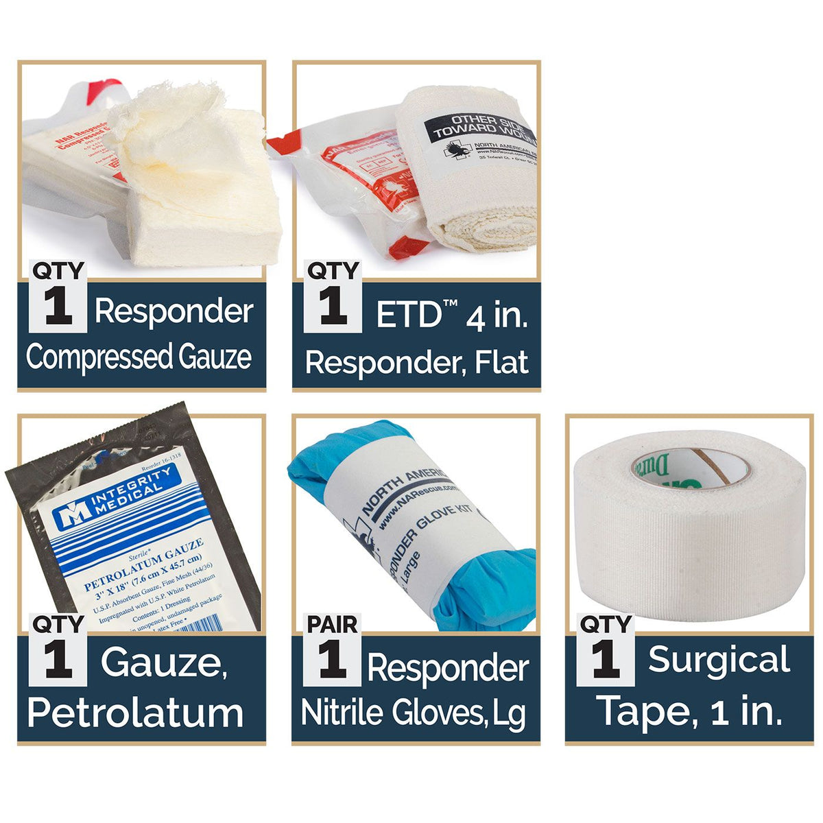 North American Rescue Individual Aid Kit Compressed Gauze and Flat ETD