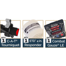 Load image into Gallery viewer, CORE Kit contents: C-A-T Tourniquet, Combat Gauze, and 4 inch Flat ETD