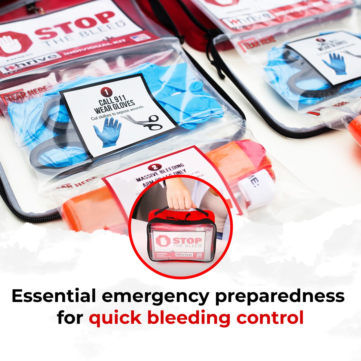 Express Bleeding Control Kit nitrile gloves and sterile gauze roll