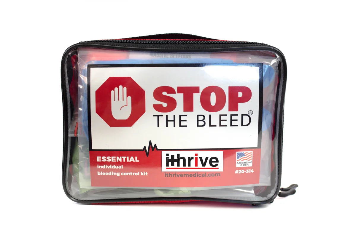 Essential Bleeding Control Kit with segmented step-by-step instructions